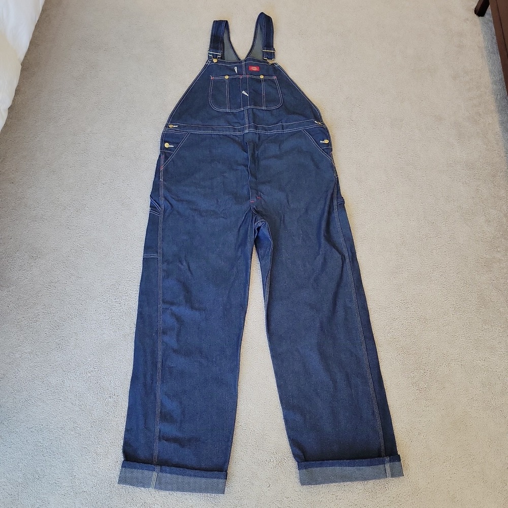 Dickies Dungarees Adult 42x32 Blue Overalls Denim Bib‎ Work Wear Carpenter Men